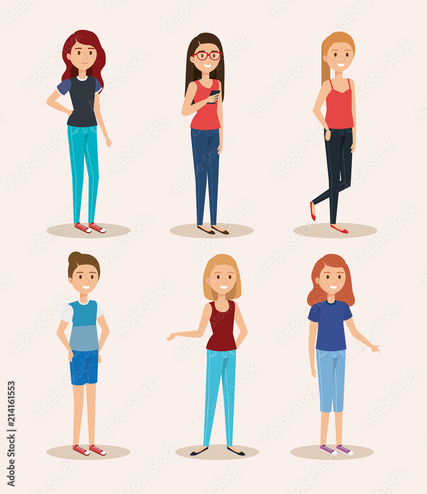 group of young women vector illustration design