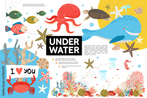 Flat Underwater Life Infographic Template