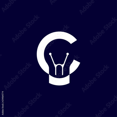 C Letter with smart bulb Logo vector element. Letter with negative space bulb Logo Template