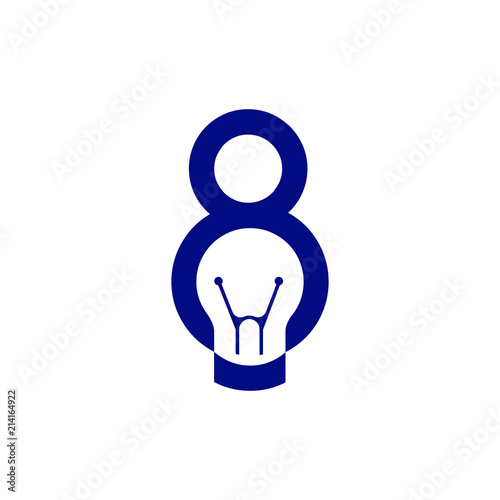 Eight Number with smart bulb Logo vector element. number with negative space bulb Logo Template