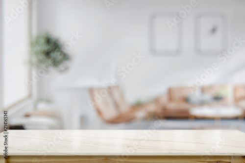 Table top and blur interior of background. For product display montage photo