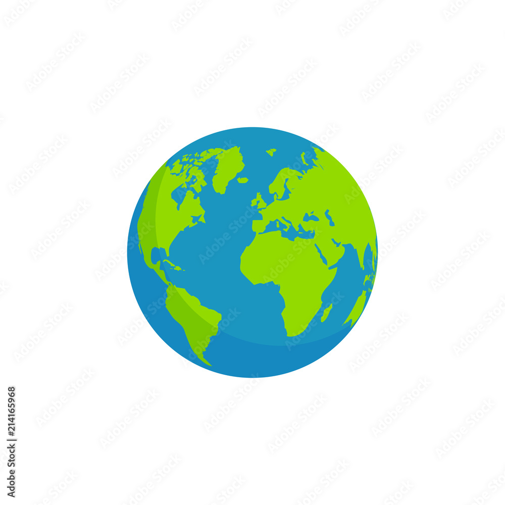 globe earth isolated white background, flat design planet icon vector illustration