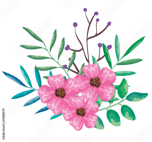 beautiful flowers and leafs decoration vector illustration design
