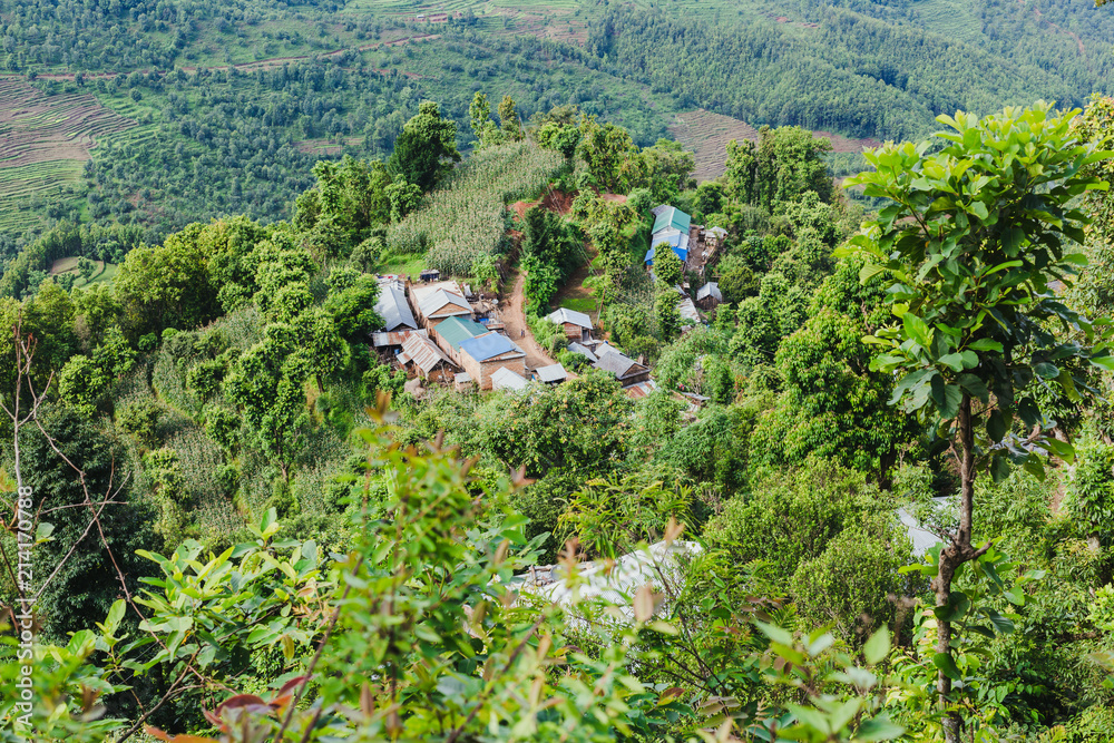 Arieal View of Beautiful Nepali Village sorrounded by the Green Forest,Mountain Village,Gorkha Nepal Arieal View of Beautiful Nepali Village sorrounded by the Green Forest,Mountain Village,Gorkha Nepal