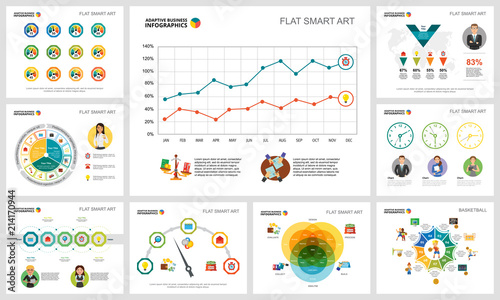 Colorful basketball and finance concept infographic charts set. Business design elements for presentation slide templates. For corporate report, advertising, leaflet layout and poster design.