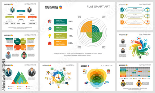 Colorful basketball or finance concept infographic charts set. Business design elements for presentation slide templates. Can be used for annual report, advertising, flyer layout and banner design.