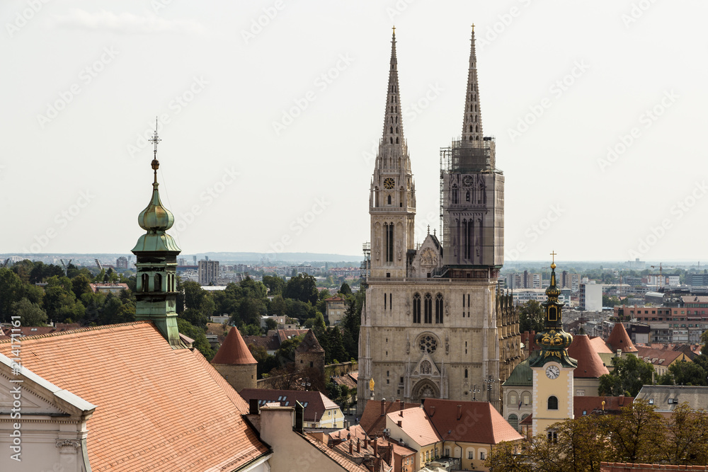 High angle view of Zagreb old town with traditional architecture in Croatia capital city in the Balkans in East Europe