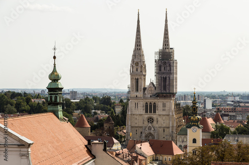 High angle view of Zagreb old town with traditional architecture in Croatia capital city in the Balkans in East Europe