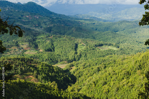 Arieal View of Beautiful Nepali Village sorrounded by the Green Forest,Mountain Village,Gorkha Nepal