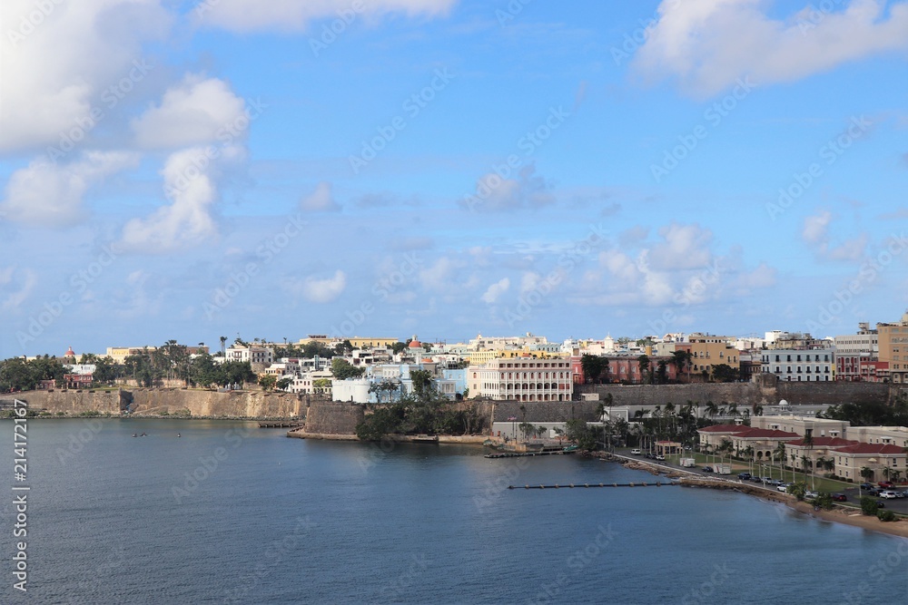Coastline and city views along Old San Juan , Puerto Rico