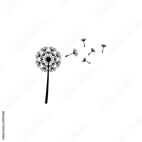Flying dandelion silhouette vector.