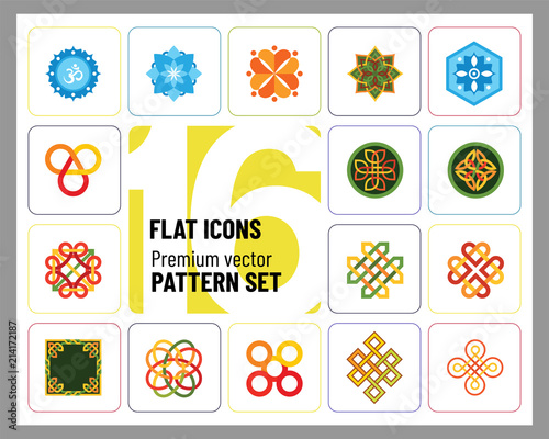 Pattern Icon Set. Hexagon Pattern Infinite Knot Traditional Knot Chinese Amulet Round Pattern Creative Element Square Pattern Eternal Knot Decorative Element Auspicious Symbol Endless Knot