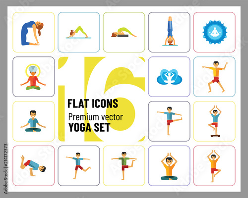 Yoga Icon Set. Infinity Meditation Handstand Virabhadrasana Lotus Position Yoga Sign Man Meditating Yogi Man Doing Yoga Man Doing Exercises Vrksasana Virabhadrasana Virasana