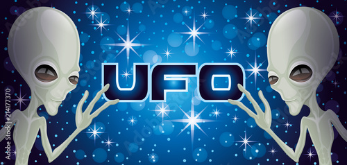 Cute green aliens extraterrestrial on a blue background.