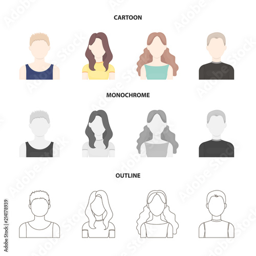 Girl with long hair, blond, curly, gray-haired man.Avatar set collection icons in cartoon,outline,monochrome style vector symbol stock illustration web.