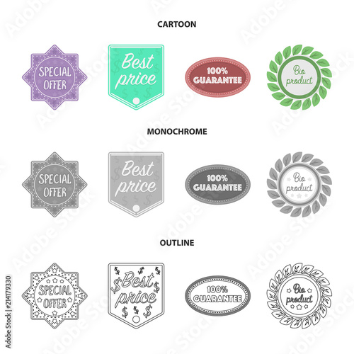 Special offer, best prise, guarantee, bio product.Label,set collection icons in cartoon,outline,monochrome style vector symbol stock illustration web.