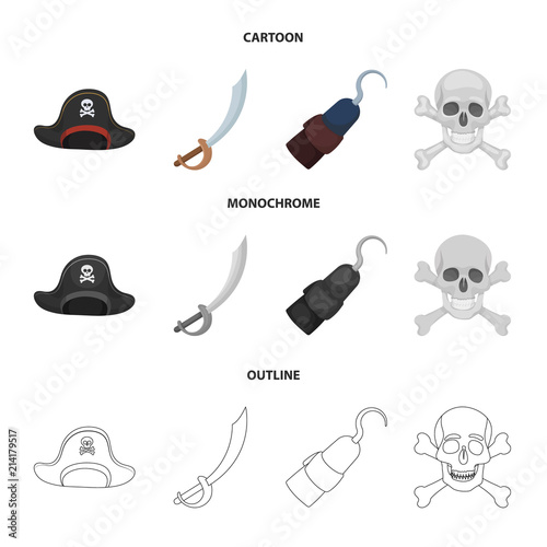 Pirate, bandit, cap, hook .Pirates set collection icons in cartoon,outline,monochrome style vector symbol stock illustration web.