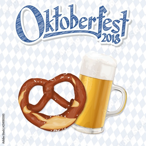 Oktoberfest background with pretzel and beer