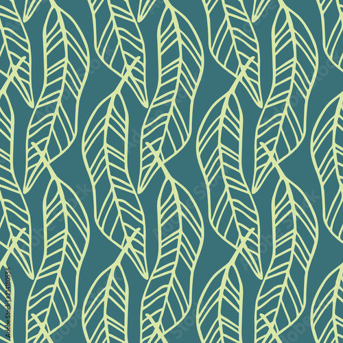 Fototapeta Naklejka Na Ścianę i Meble -  Tropical Leaves seamless pattern, modern hand drawn nature foliage