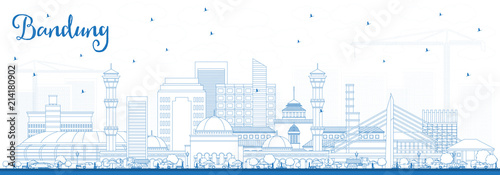 Outline Bandung Indonesia City Skyline with Blue Buildings. photo