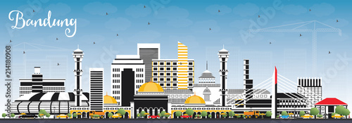 Obraz na plátně Bandung Indonesia City Skyline with Gray Buildings and Blue Sky.