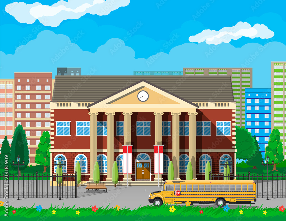 Classical school building and cityscape. Classical school building and cityscape.