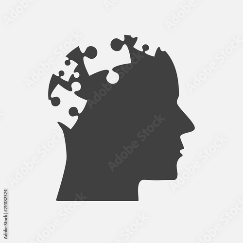 Grey Puzzle Piece Silhouette Head Vector Jigsaw.