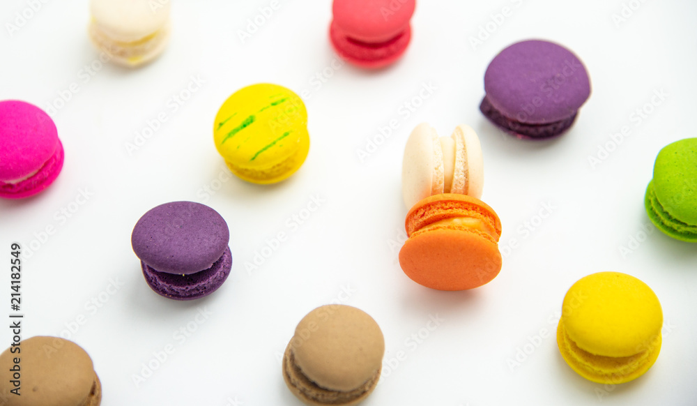 Fototapeta premium A french sweet delicacy, macaroons variety closeup.macaroon colourful texture.