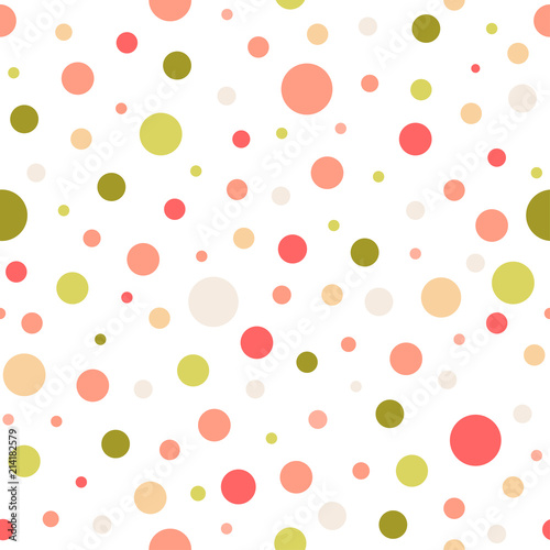 Seamless abstract pattern of circles of different colors and size on white background. Kaleidoscope