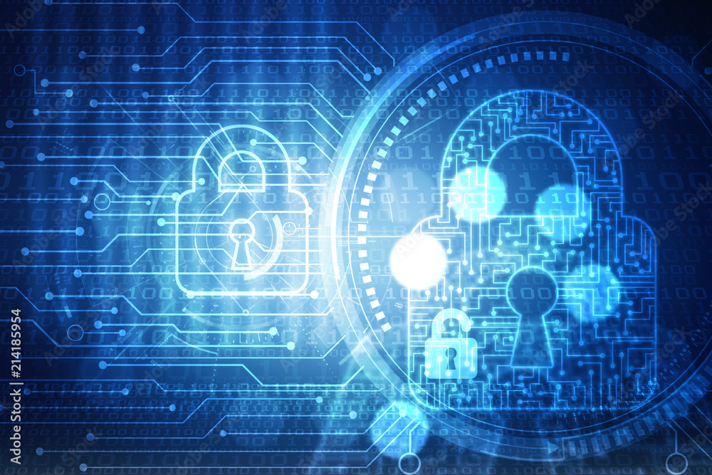 2d illustration Safety concept: Closed Padlock on digital background