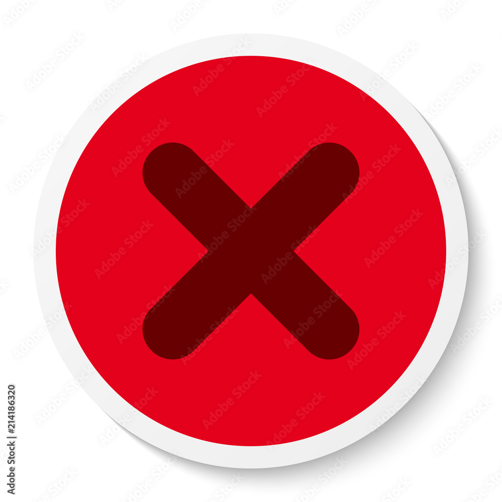 Flat round sticker X mark icon, button. Cross symbol isolated on white background. Vector EPS 10 Flat round sticker X mark icon, button. Cross symbol isolated on white background. Vector EPS 10