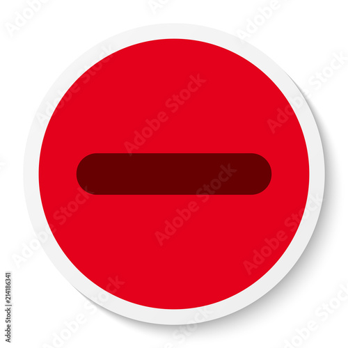 Flat round sticker minus sign icon, button. Negative symbol isolated on white background. Vector EPS 10