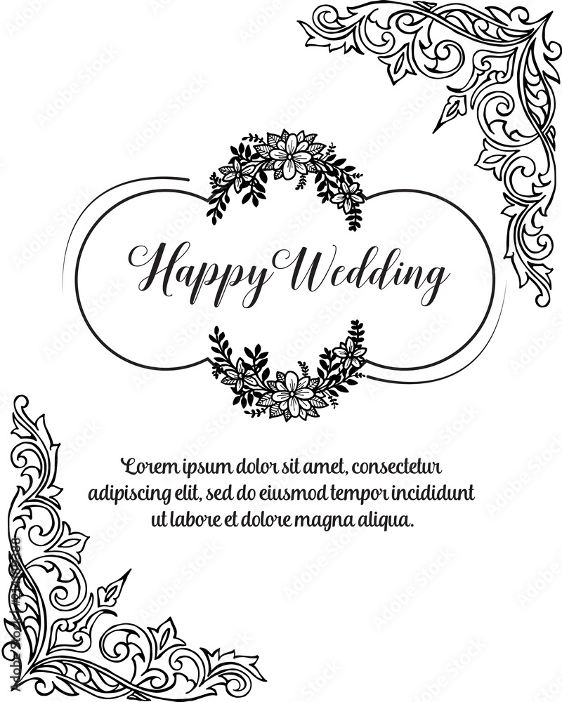 Happy wedding floral design hand draw Happy wedding floral design hand draw