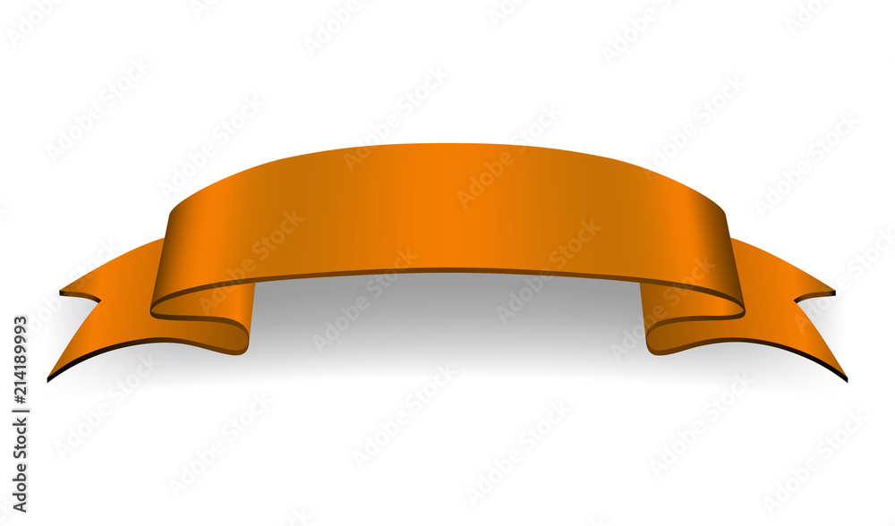 Orange ribbon banner. Satin glossy bow blank. Design label scroll ribbon blank element isolated on white background. Empty curl banner retro template greeting, decoration. Vector illustration Orange ribbon banner. Satin glossy bow blank. Design label scroll ribbon blank element isolated on white background. Empty curl banner retro template greeting, decoration. Vector illustration