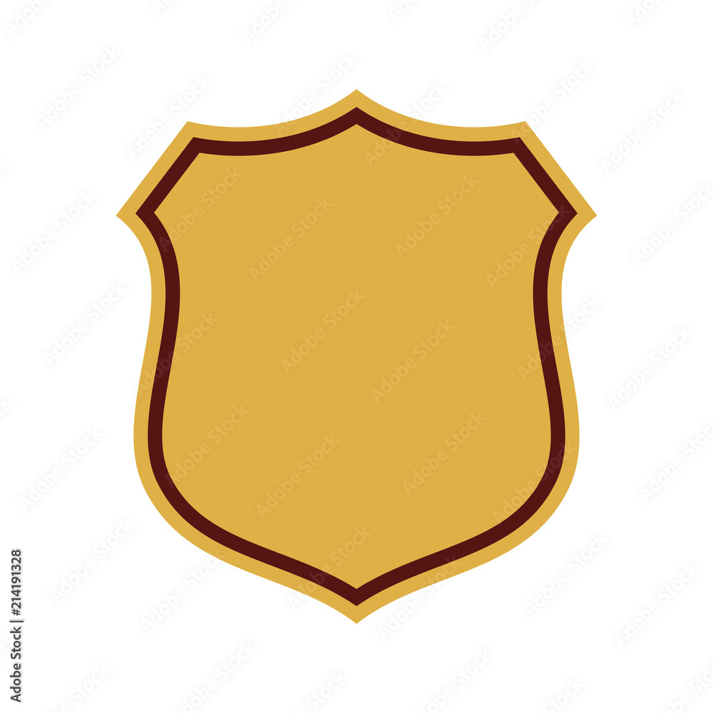 Shield shape gold icon. Simple flat logo on white background. Symbol of security, protection, safety, strong. Element badge for protect design emblem decoration. Vector illustration Shield shape gold icon. Simple flat logo on white background. Symbol of security, protection, safety, strong. Element badge for protect design emblem decoration. Vector illustration