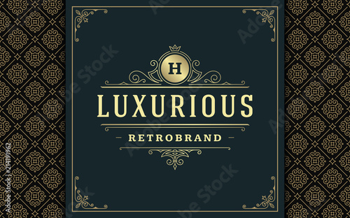 Luxury logo template vector golden vintage flourishes ornament.