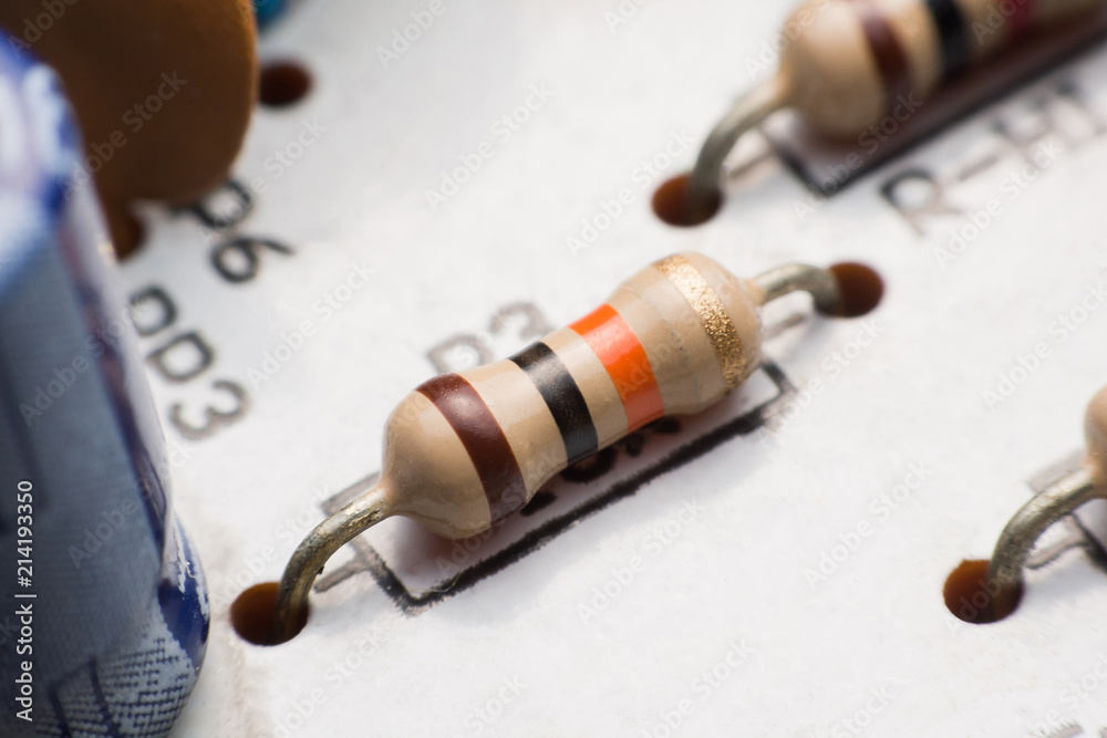 Fototapeta premium Resistor on Circuit Board close up. electronic hardware