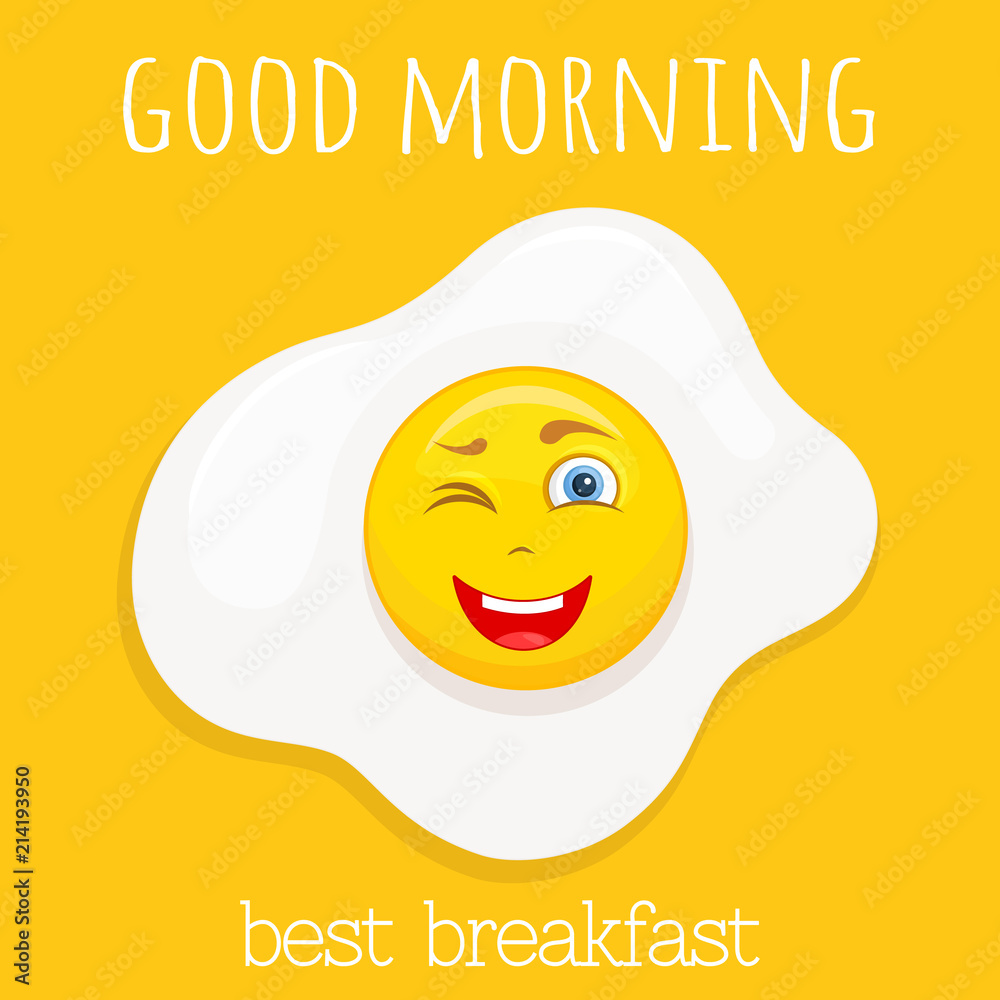 Fried egg with a face and a smile. Vector funny character in cartoon style.  Breakfast symbol. Nice card with a wish for a good morning. Stock Vector |  Adobe Stock