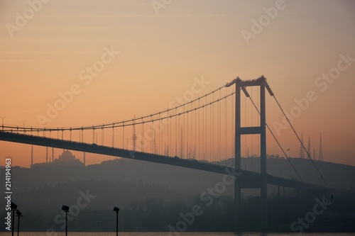 Bosphorus Bridge silhouette early in the morning