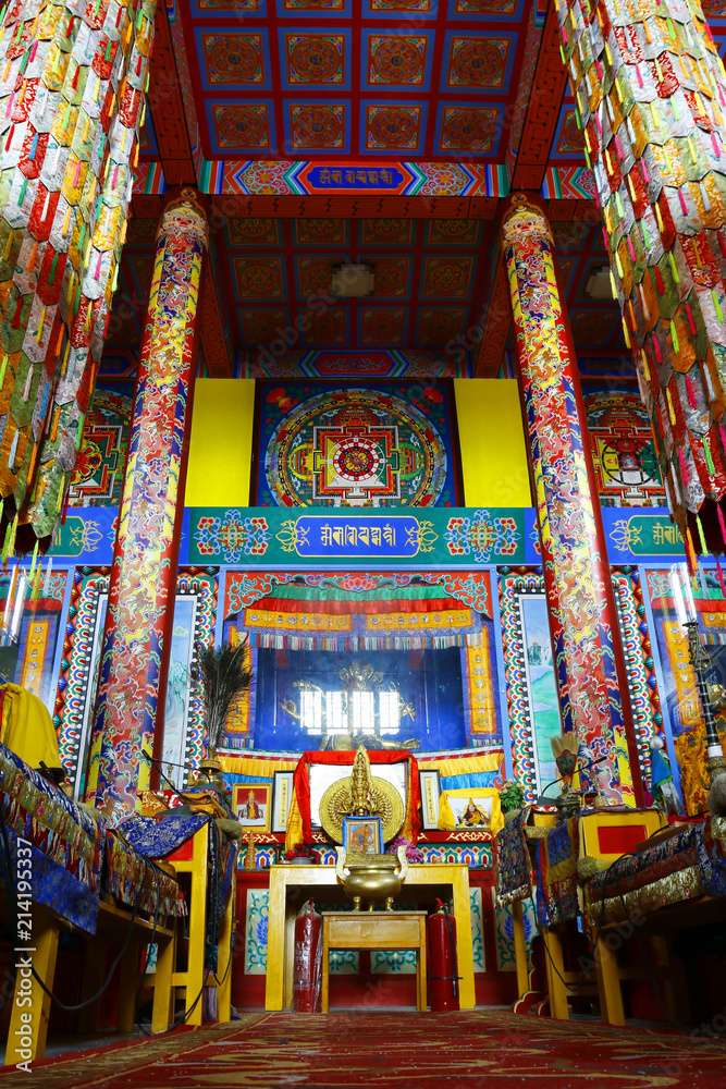 interior View of colorful buddhist monastery