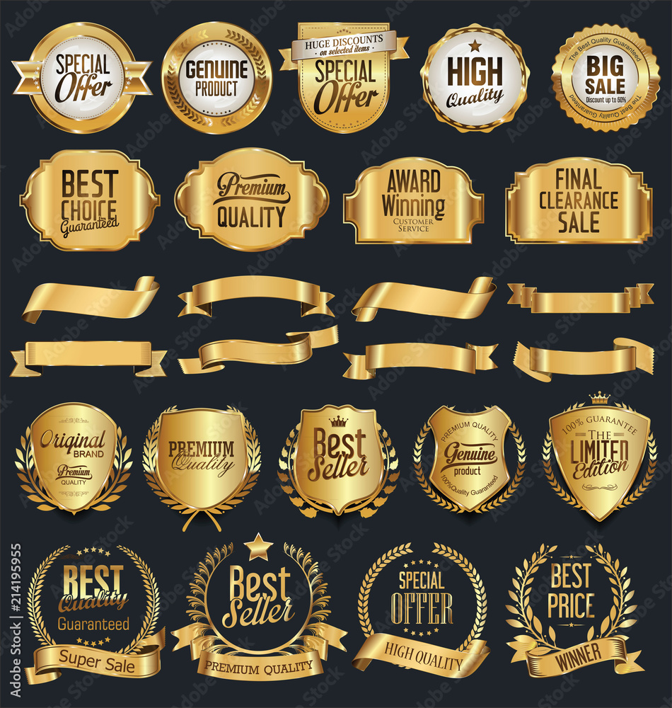 Super sale retro golden badges and labels vector collection Super sale retro golden badges and labels vector collection