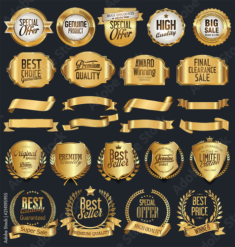 Super sale retro golden badges and labels vector collection