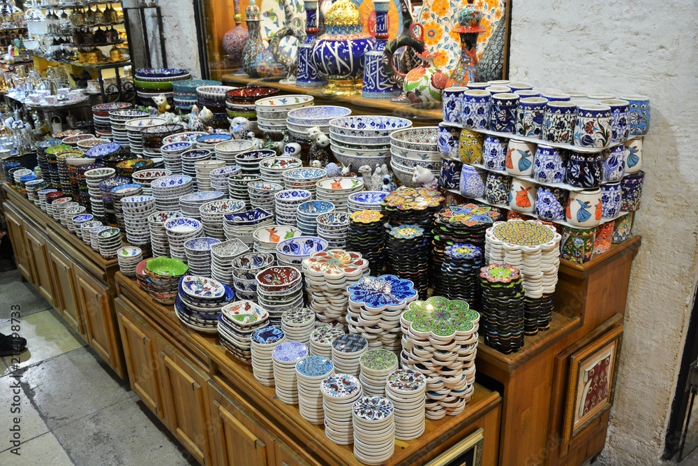 Traditional Turkish ceramic plates and bowls