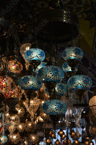 Traditional Turkish souvenir lamps and candles at Grand Bazaar