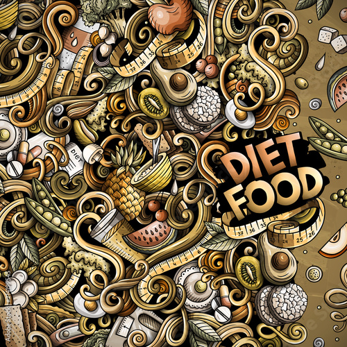 Cartoon vector doodles diet food frame