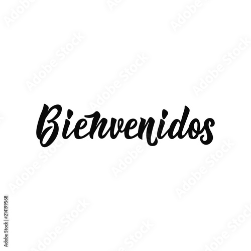 text in Spanish: Welcome. calligraphy vector illustration. Bienvenido