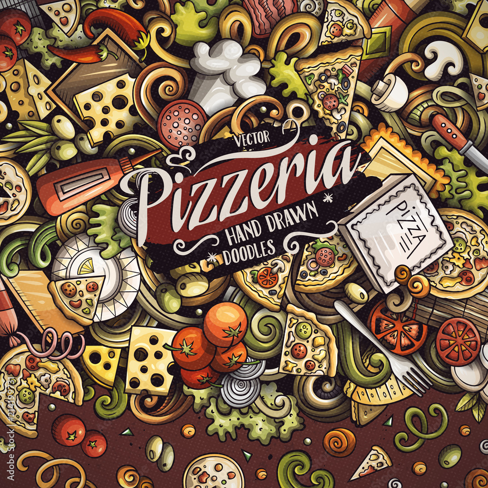 Cartoon vector doodles Pizza frame