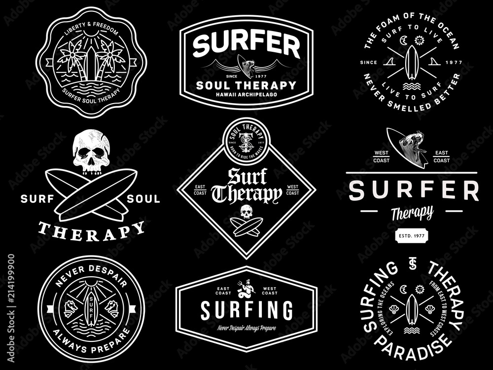 White on black surf badges vol. 1