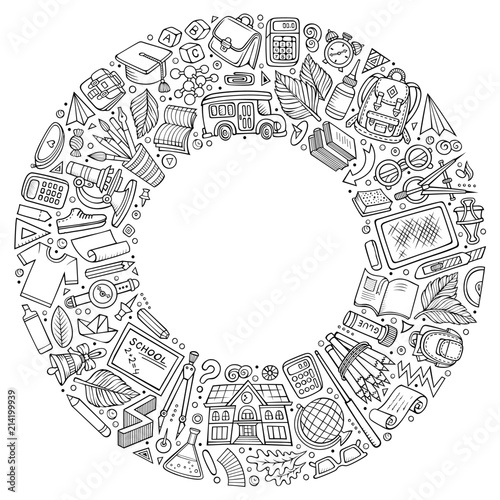 Set of School cartoon doodle objects, symbols and items