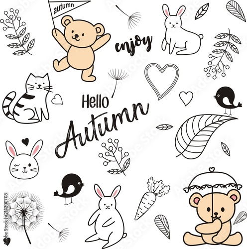 Wallpaper Mural Set of cartoon autumn in doodle style isolated on paper background
 Torontodigital.ca